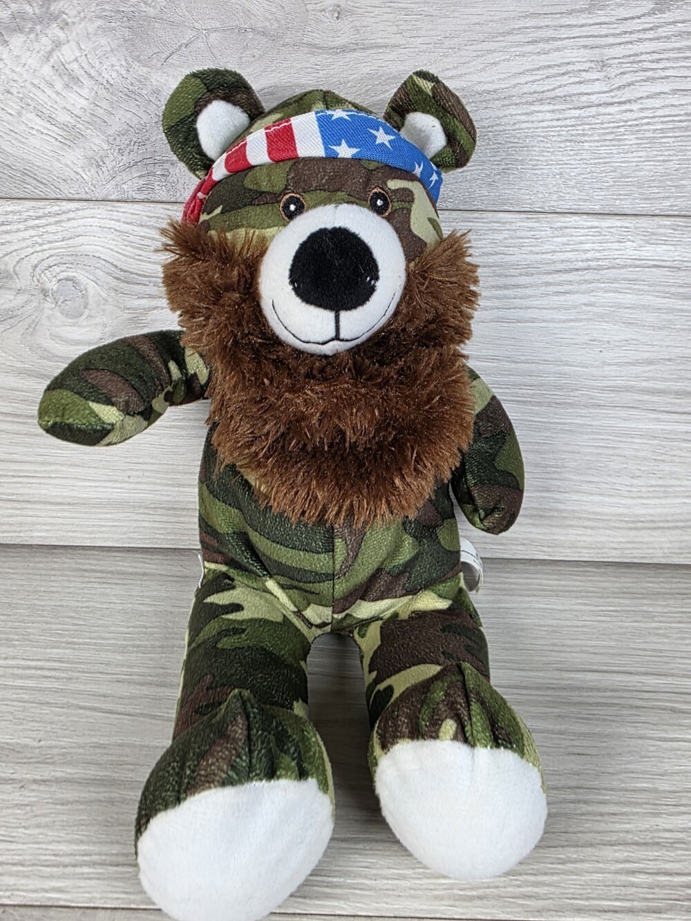 Camo Bearded Bear Plush 10" Patriotic Bandana Duck Dynasty Style Stuffed SU7